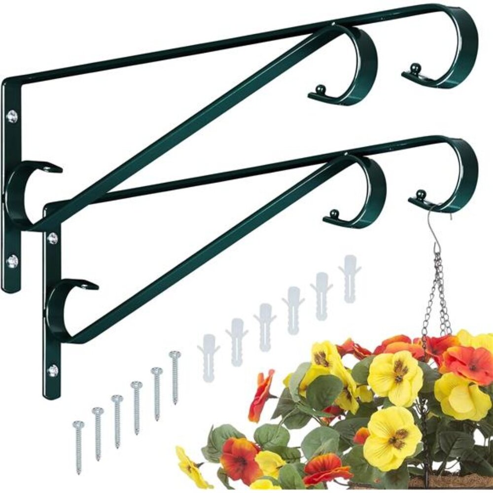 Plant Hangers Outdoor 2 Pack 15.5 Inch Metal Plant Hooks for Wall, Decorative